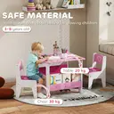 AIYAPLAY Kids Table and Chair Set, Toddler Activity Table with Bookshelves, 2 Chairs, Heart Themed 3 Pieces Kids Desk Set for Classroom, Home, Nursery, Playroom, for Arts, Crafts, Reading, Pink image 4