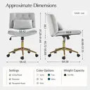 HULALA HOME Vanity Chair with wheels Criss Cross Legged Armless Adjustable Height Velvet Swivel Chair for Home Office Bedroom, Grey image 3