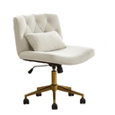 HULALA HOME Vanity Chair with wheels Criss Cross Legged Armless Adjustable Height Velvet Swivel Chair for Home Office Bedroom, Tan image 0