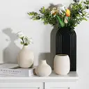 [3Pcs] 5.9in/15cm, Ceramic Vase Beige - Minimalist Vases with Rill Design, Compact Transitional Decoration for Living Room, Bedroom, Office image 1