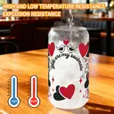 Alphynix 1pc “You Are My Soulmate” Glass Tumbler, 500ml Clear Cup with Red Hearts & Bird Design, Includes Wood Lid & Glass Straw, Valentine‘s Day Gift for Couples image 4