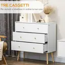 HOMCOM Chest of Drawers, 3-Drawer Storage Organiser Unit with Wood Legs for Bedroom, Living Room, White image 4