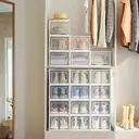 Plastic Shoe Box, Pack of 18, 35.0 x 25.2 x 19.0cm, Transparent and White image 1