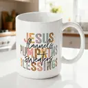 Alphynix 1 Mug Jesus Pumpkin Sweaters, tasse à café céramique 33cl avec texte vintage color block, cadeau d'automne Thanksgiving unique, bénédiction chrétienne d'automne,Le cadeau de la saint-valentin, cadeau d’anniversaire image 1