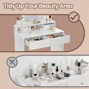Ochama x SONGMICS Vanity Makeup Table, Dressing Table with Lighted Mirror, 3 Colours, Modern, White image 7