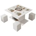 Table 100x50x48 cm, réglable en hauteur, avec roulettes, 4 tabourets & rangement – peut être utilisée comme table basse, table à manger ou table de travail, blanc image 0