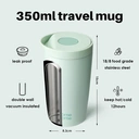 Bottle Bottle Insulated Travel Mug 350ml Stainless Steel Office Coffee Cup with Push Button Lid Keeps Cold and Hot for 8 Hours (Green) image 2