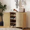 HOMCOM Bamboo Shoe Cabinet with Louvered Doors, Shoe Storage Cabinet with Adjustable Shelves, 14 Pairs Footwear Cupboard for Hallway, Entryway, 80 x 35 x 80 cm, Natural Wood Finish image 1
