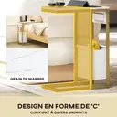 HOMCOM Table d'appoint avec station de charge, bout de canapé étroit forme C avec sac de rangement en tissu, plateau aspect marbre, cadre en acier, table basse pour salon, chambre, 46x25x62,5cm, blanc image 8