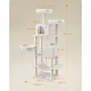 SONGMICS Arbre à chat avec 13 poteaux à griffer, 1 rampe, 2 perchoirs, 2 niches, panier, hamac, pompons, blanc - 168 cm image 8