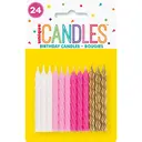 Unique Party Birthday Candles, Pink, White & Gold, 24 Pack image 1