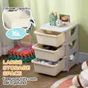 HOMCOM 3 Drawers Plastic Storage Units, 3 Tier Kids Storage Units, Children Toy Chest for Nursery, Playroom, Bedroom, Cream image 8