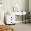 HOMCOM Dressing Table, Vanity Desk with Leaf Shape Mirror, Makeup Table with 5 Drawers, 3-Colour LED Lights, 100x40cm Tabletop, White image 1