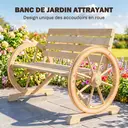 Outsunny Banc de Jardin Banc en Bois, Effet Bois Naturel 3 Places Roues Charette 105,5x56x79 Naturel | Accoudoirs, Style Rustique Chic image 7