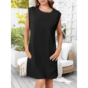 Robe Femme Manches Courtes Col Rond Empiècement Coupe Décontractée Pour Printemps Été Vacances Et Tenue Quotidienne Noir Taille S image 1