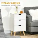 HOMCOM Bedside Table, Bedside Cabinet with 3 Drawers, Side End Table with Pine Wood Legs for Bedroom Living Room, White image 3
