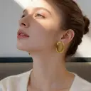 VoxorAI European and American style brown geometric cat's eye stone earrings, stud earrings, ear studs, ear accessories, all seasons image 1