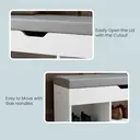 Ochama x SONGMICS Storage Bench with Cushion, Shoe Bench with Padded Seat, Entryway Bench with 3 Compartments, Hidden Storage, Shelves, White image 7