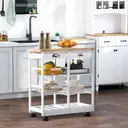 HOMCOM Rolling Kitchen Island Trolley Cart Drawer Shelves Basket Wheels W/  6 Bottle Wine Rack White image 1