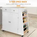 HOMCOM Kitchen Island on Wheels, Mobile Storage Trolley, Rolling Kitchen Cart with Rubber Wood Top, 2-Door Cabinets, 2 Drawers, Adjustable Shelf, 3-Tier Spice Rack, Drawers image 7