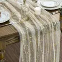 Beige Gold Gauze Table Runner 70x300 cm, Glitter Metallic Foil Sheer Cheesecloth Kitchen Dining Table Decor for Home PartySpandex Table Cloth 2 Pack [6FT] Tight, Fitted, Washable and Wrinkle Resistant Stretch Rectangular Patio Table Cover for Event, Wedding, Banquet & Parties [183Lx76Wx76H]cm Black image 0