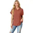 Women's Short Sleeve Shirts V Neck Collared Button Down Shirt Tops with Pockets (orangered, S) image 2