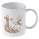Alphynix 1pc Dove and Cross Mug, 11oz White Ceramic Cup with Flying Pigeon, Floral Cross and Pink Flowers, Serene Gift for Peace Lovers, Christian Home image 3