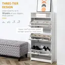 HOMCOM Narrow Shoe Cabinet with 3 Flip Doors, 14-18 Pairs Shoe Cupboard with Open Shelf for Slim Hallway and Entryway, 24 x 60 x 132 cm, White image 3