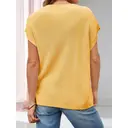 T-shirt en tricot vert militaire style vintage pour femme – Col rond, poche unique, manches courtes ; ample, épaules tombantes, coupe slimming pour l'été Jaune Taille S image 2