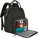 Women’s Travel Lunch Backpack， 15.6Inch Insulated Laptop Backpack with USB Port， Waterproof Cooler Bag for Men College Business， Black image 0