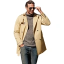 Men's Trench Coat Slim fit Double Breasted Long Jacket Notched Lapel Belt Fall Windproof Coat (khaki， XXL) image 2