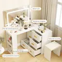 HOMCOM Coiffeuse avec miroir et tabouret, éclairage LED réglable 3 couleurs, 2 USB ports et 2 prises, table de maquillage modulable avec 6 tiroirs à fermeture douce, 2 étagères, siège rembourré, blanc image 6