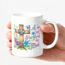 Alphynix 1 Mug blanc 33cl avec citation "Laisse-moi te parler de mon Jésus" & design croix de bois fleurie, cadeau chrétien inspirant de Noël ou Thanksgiving,Le cadeau de la saint-valentin, cadeau d’anniversaire image 2