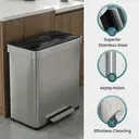 SONGMICSHOME  Dual Compartment Pedal Rubbish Bin, 2 x 30L Kitchen Recycling Bin with Soft Close Lid, for Home, Stainless Steel, Silver image 7