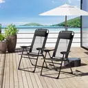 Outsunny Folding Garden Chairs Set of 2, 5-Position Recliner Camping Chair with High Back, All Weather Texteline Seat, Portable Outdoor Dining Chairs with Headrests for Patio, Picnic, Black image 1