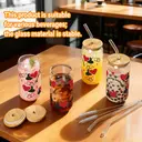 Alphynix 1pc “You Are My Soulmate” Glass Tumbler, 500ml Clear Cup with Red Hearts & Bird Design, Includes Wood Lid & Glass Straw, Valentine‘s Day Gift for Couples image 2