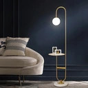 Homary 1500mm Modern Arc Floor Lamp with Shelf in Gold with Glass Shade & Marble Base image 1