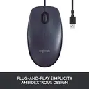 Logitech B100 Wired USB Mouse, 3-button, Optical Tracking, Ambidextrous PC / Mac / Laptop - Black image 4