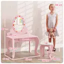 AIYAPLAY Kids Dressing Table Set, Two-Piece Children Vanity Table with Stool, Mirror, Drawer, Desktop Storage, Strawberry-Theme Makeup Desk, Chair, Pink image 6