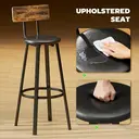 HOMCOM Bar Stools Set of 2, Faux Leather Upholstered Barstools, Industrial Breakfast Bar Chairs with Backrest and Footrest for Kitchen Island, Dining Room, Rustic Brown and Black image 3