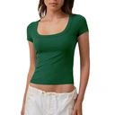 Débardeur à manches courtes col rond coupe slim extensible pour femme Taille M Vert forêt image 0