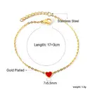 Red Heart Charm Bracelet, 18K PVD Gold Plated Stainless Steel, 17+3cm image 1
