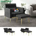 GRAVFORCE  Velvet Modern Accent Chair and Ottoman Set with 2 USB Ports, Pink Comfy Reading Chair Bedroom Living Room Chairs, Recliner Lounge Chair, Adjustable Backrest and Pillow, Pink (Pink) image 0