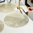 Round Placemats , 15 Inch Washable Gold Table Mats for Dining Table Pressed Leaf Vinyl Place Mats for Holiday Wedding Party Decoration,4pcs image 1