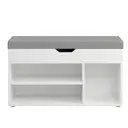 Ochama x SONGMICS Storage Bench with Cushion, Shoe Bench with Padded Seat, Entryway Bench with 3 Compartments, Hidden Storage, Shelves, White image 0