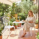 Outsunny 3 Pieces Garden Dining Set for 2, Cast Aluminium Outdoor Dining Set with 2 Armchairs and Round Dining Table with Parasol Hole, Garden Furniture Bistro Set, White image 1