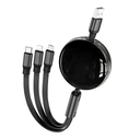 HOCO 3-in-1 Retractable Charging Cable - USB-A to Lightning/ USB-C/ Micro-USB - 1M - Black image 0