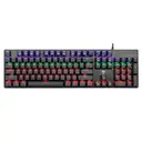 ET 100% kabelgebundene mechanische Tastatur, US-Layout (QWERTY), RGB, 104 Tasten, ultraschlank, mit LED-Hintergrundbeleuchtung, USB-kabelgebunden, mit Blue Switch, langlebige ABS-Tastenkappen, Anti-Ghosting, verschüttungssicher, für PC, Mac und Xbox image 0