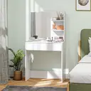 HOMCOM Dressing Table with Mirror, Modern Vanity Desk with Drawer and 3 Open Shelves, Makeup Desk for Bedroom, White image 1