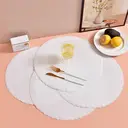 White Label 6 pieces, round 38cm woven placemats,Polyester patchwork outer ring three-strand placemat  White， anti-slip polyester Nordic placemats, suitable for home, kitchen, and dining table use, perfect for holiday parties, birthdays, weddings, and dinners image 1